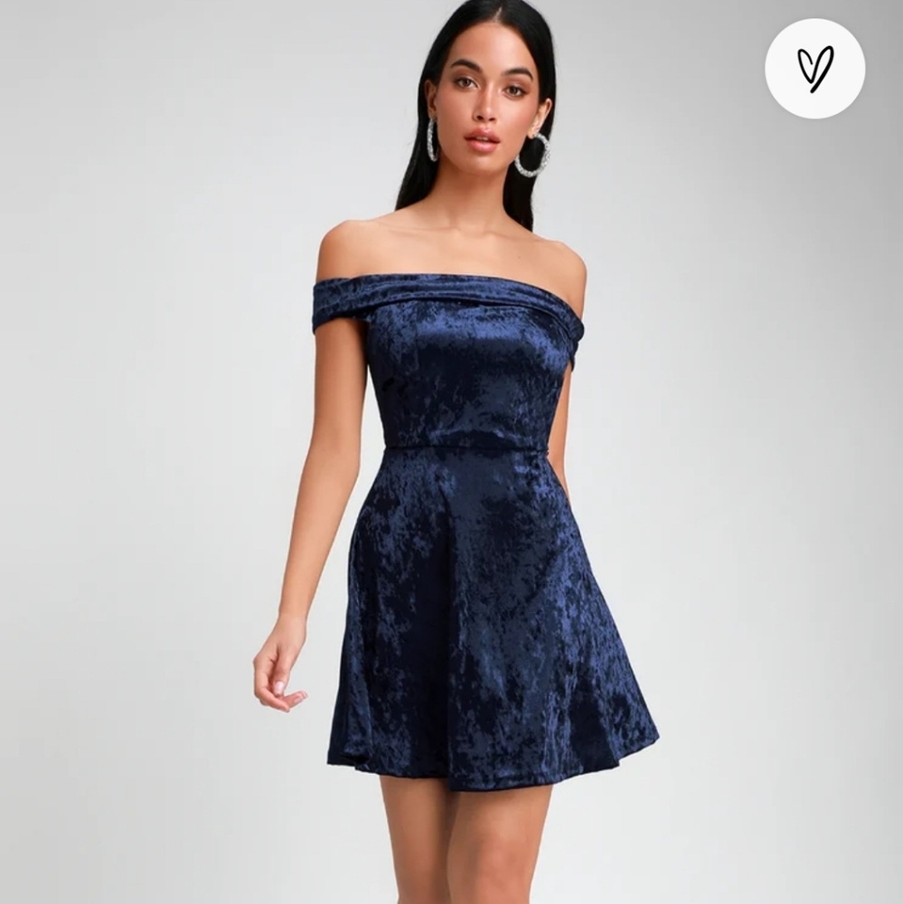 Navy velvet off the shoulder Lulus dress